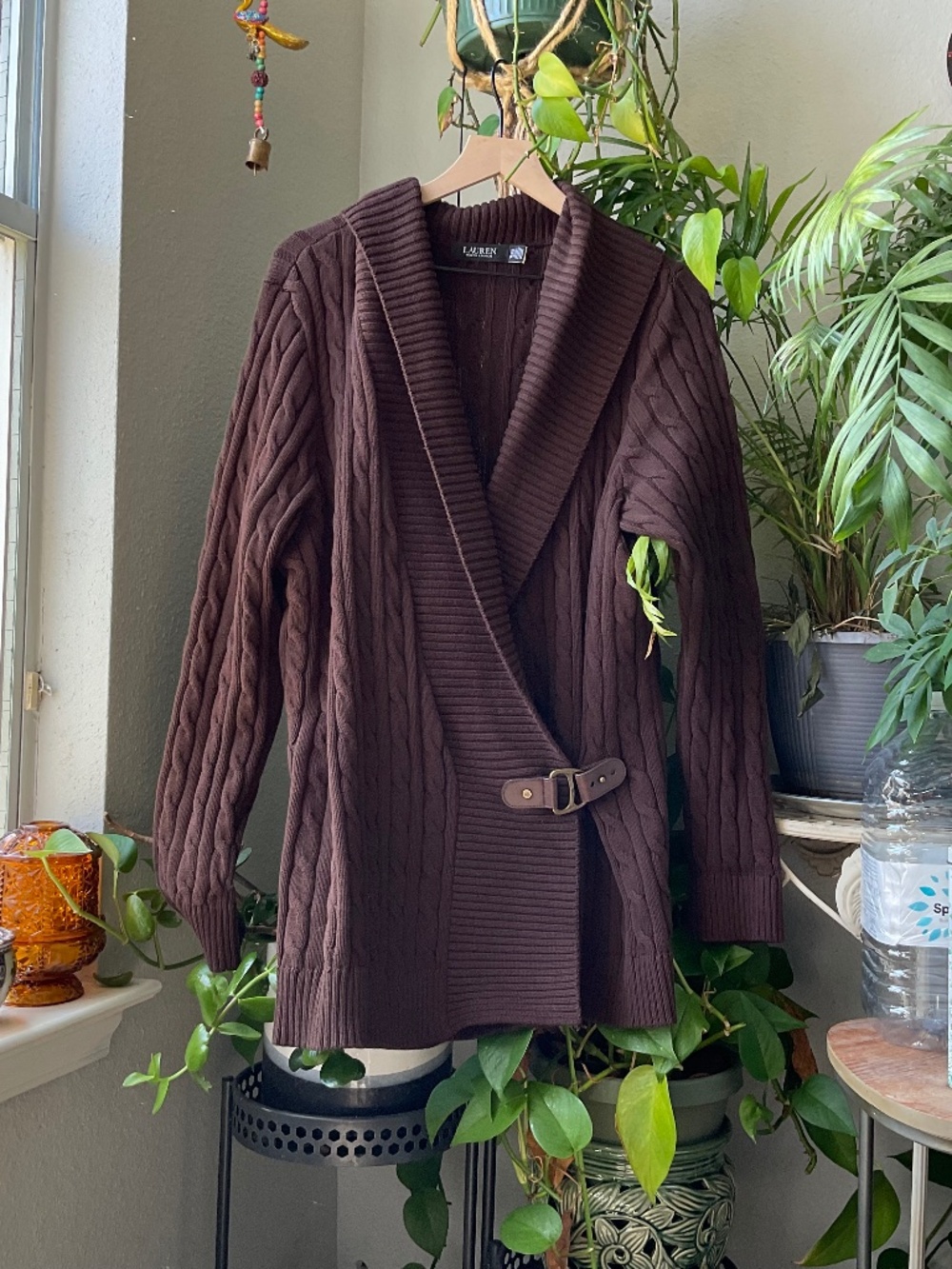 Women’s Plus Size Ralph Lauren Dark Brown Cable Knit Sweater 2X